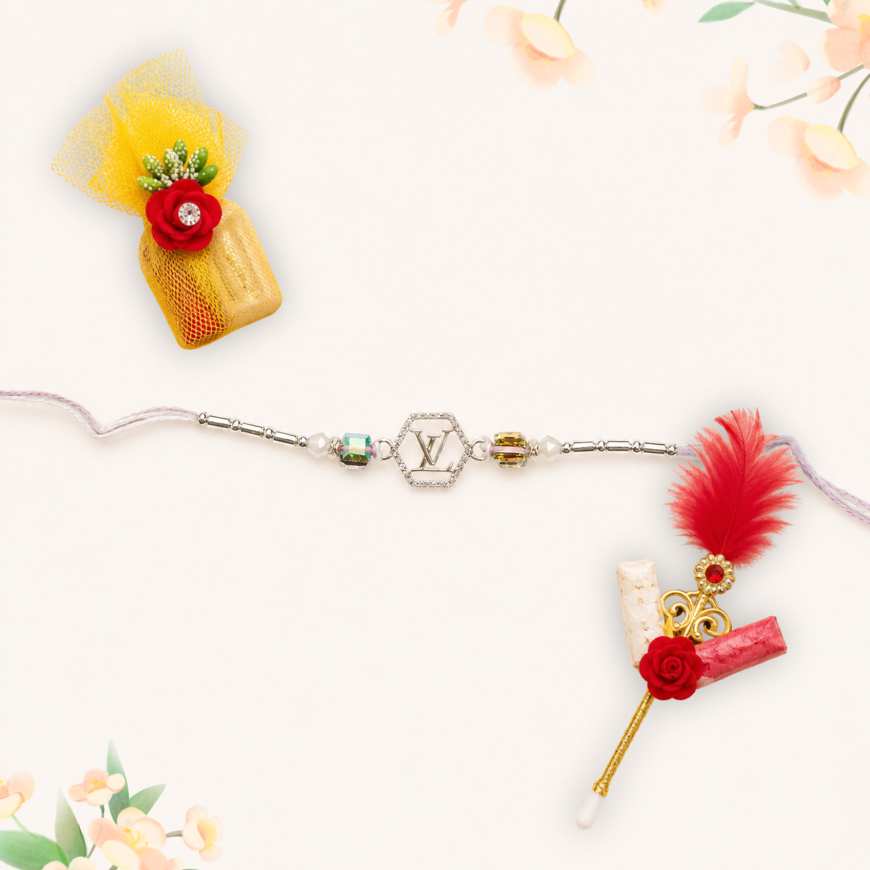 Silver Rakhi with Roli Chawal