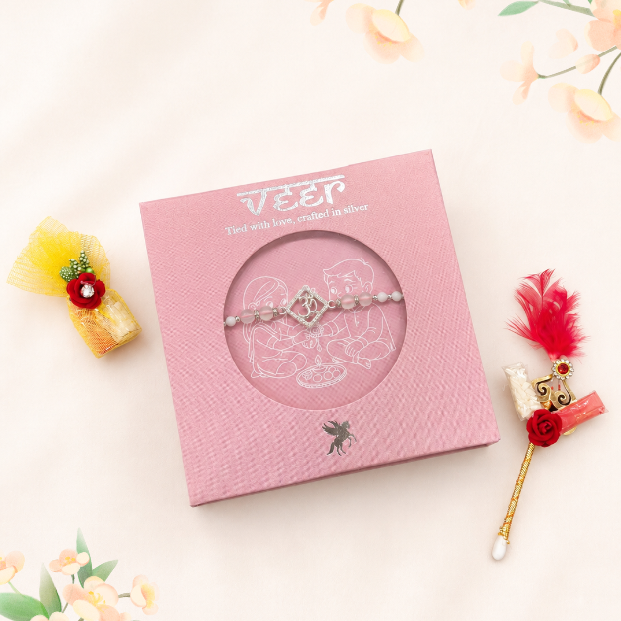 Silver Rakhi with Roli Chawal