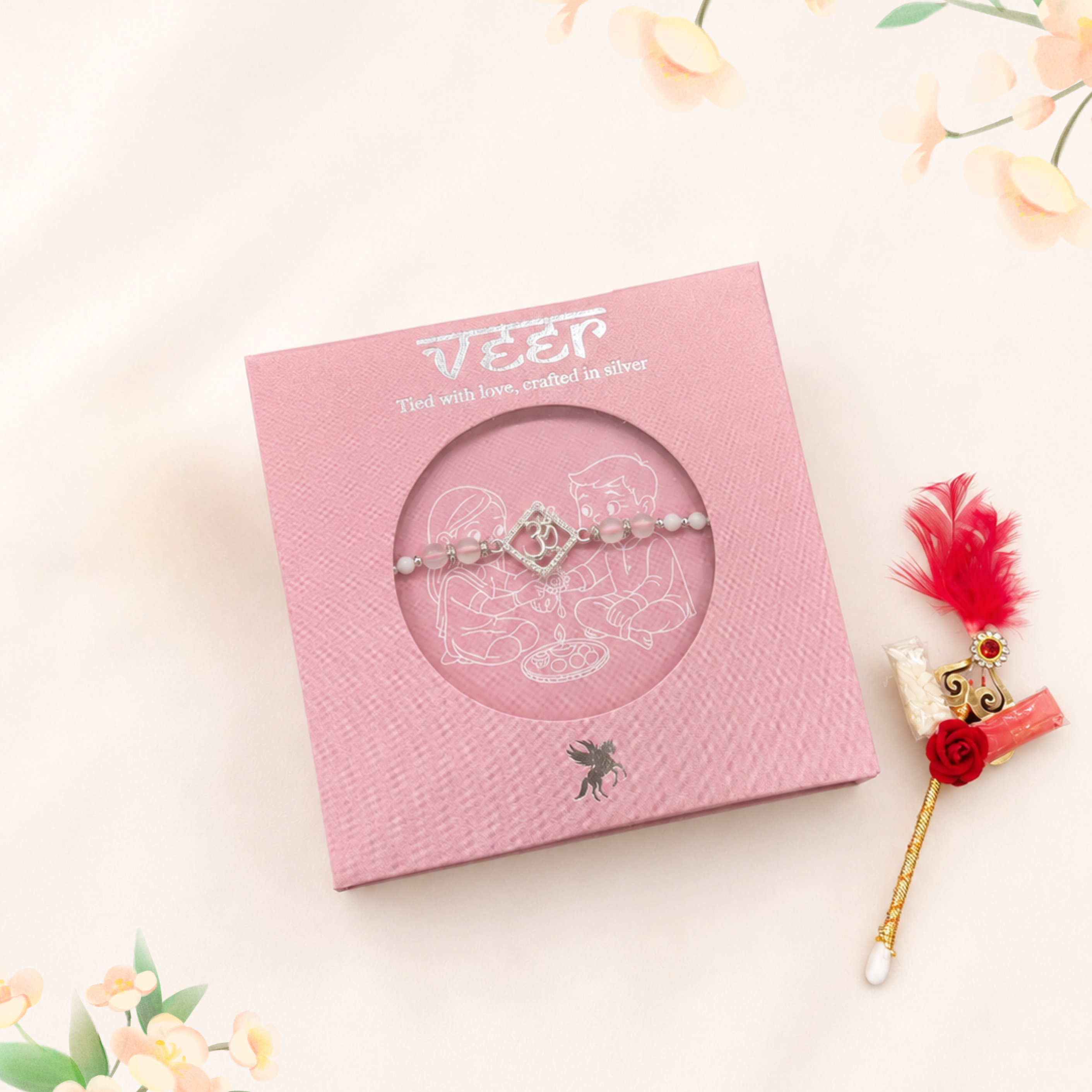 Silver Rakhi with Roli Chawal