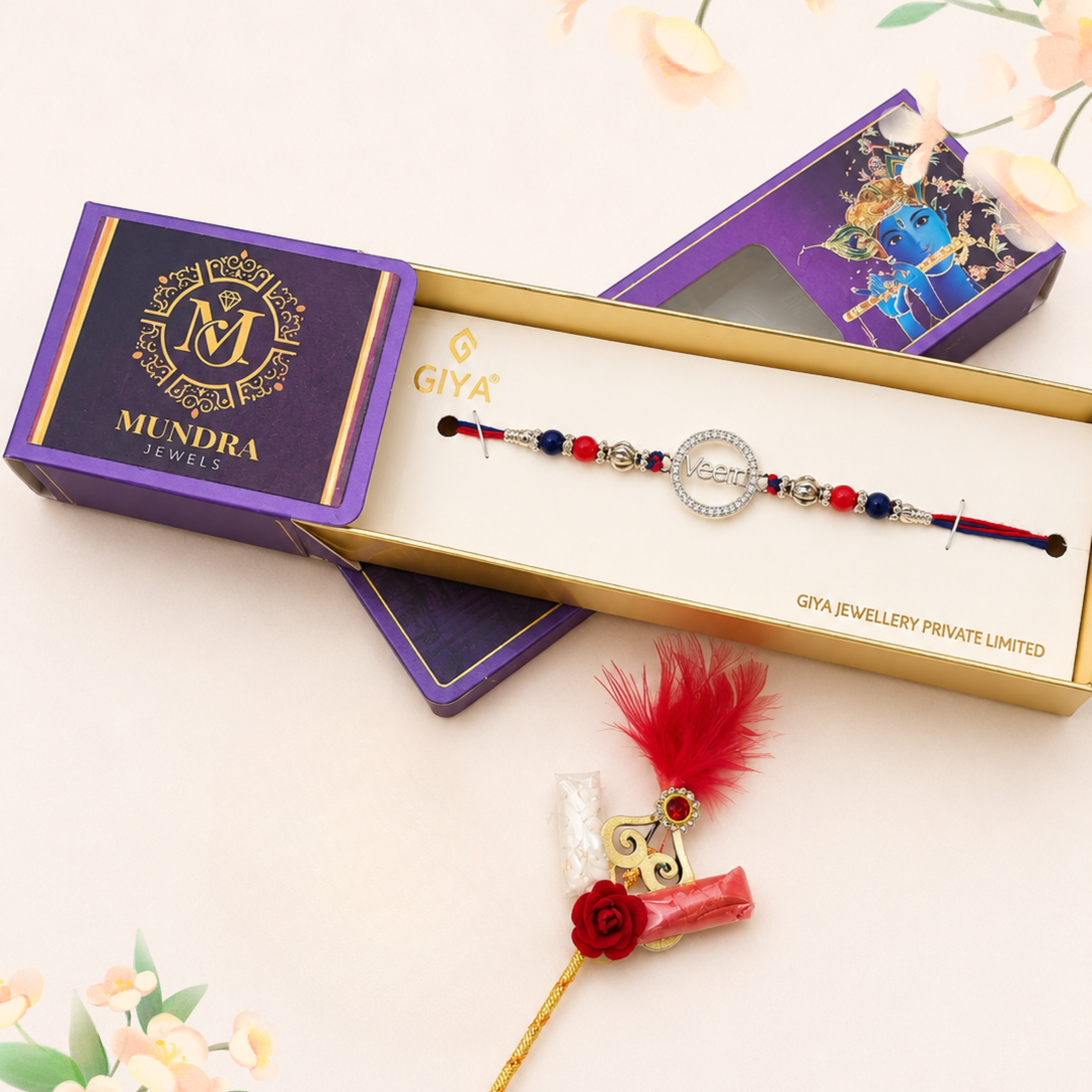 Silver Rakhi with Roli Chawal