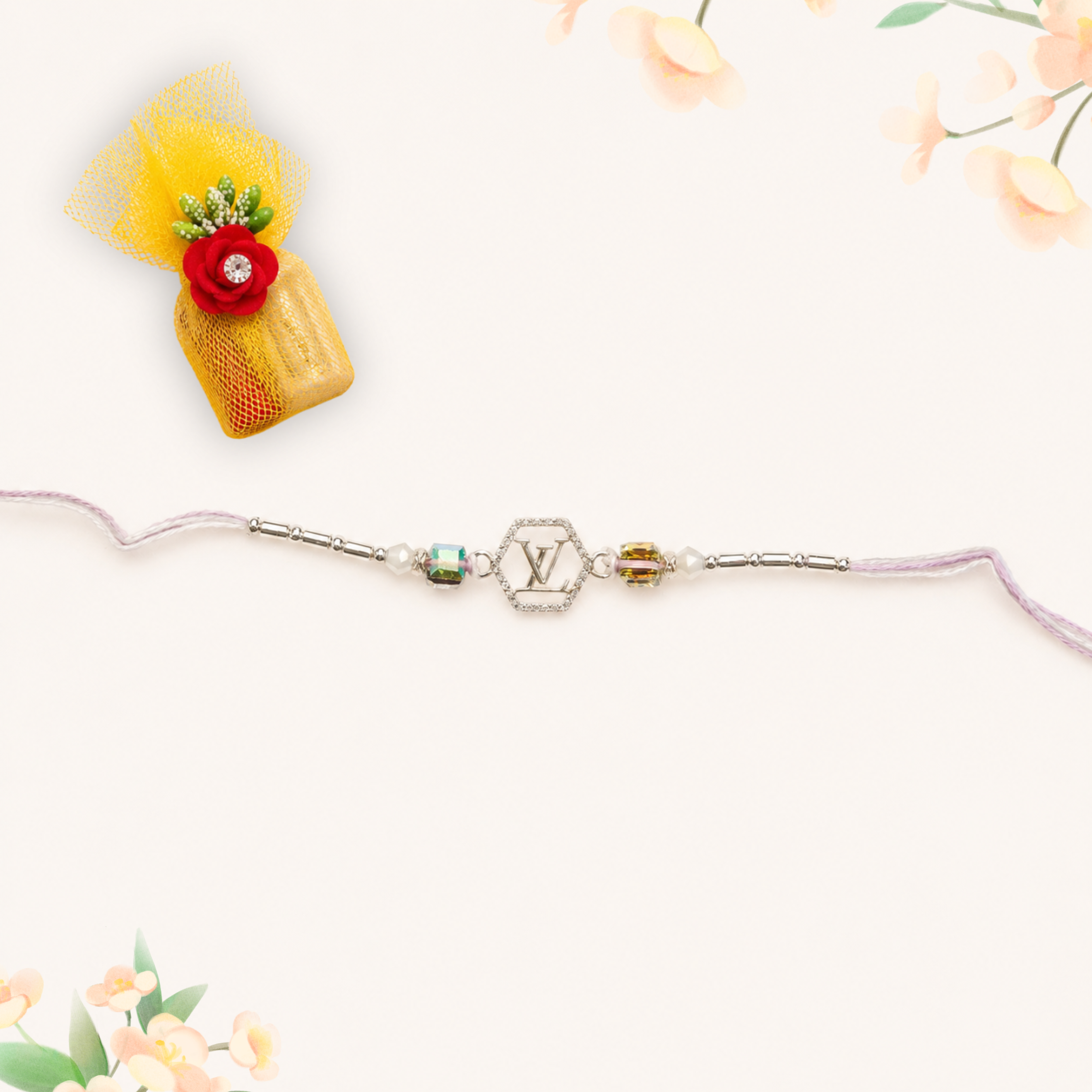Silver Rakhi with Roli Chawal