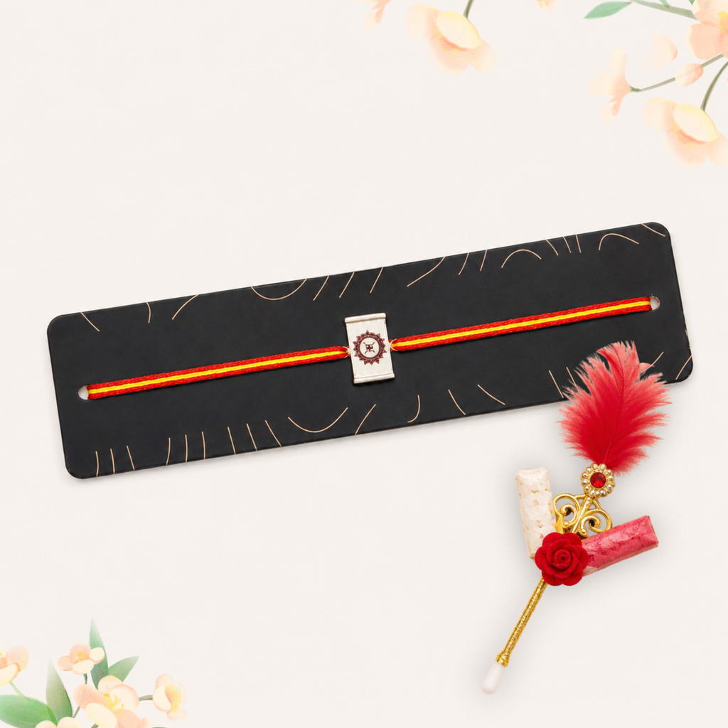 Silver Rakhi with Roli Chawal